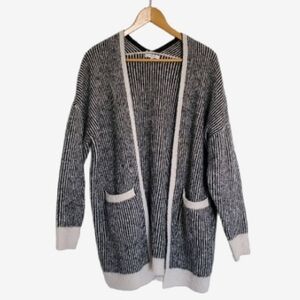 FRNCH Black and White Striped Cardigan Sweater
